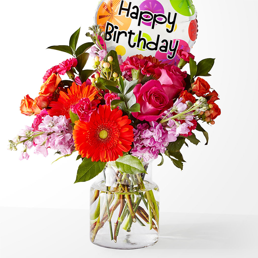 Fiesta Bouquet with Birthday Balloon – Charleston Cut Flower Company, Charleston WV
