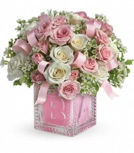 Teleflora's Baby Block Girl (Pink) – Charleston Cut Flower Company, Charleston WV