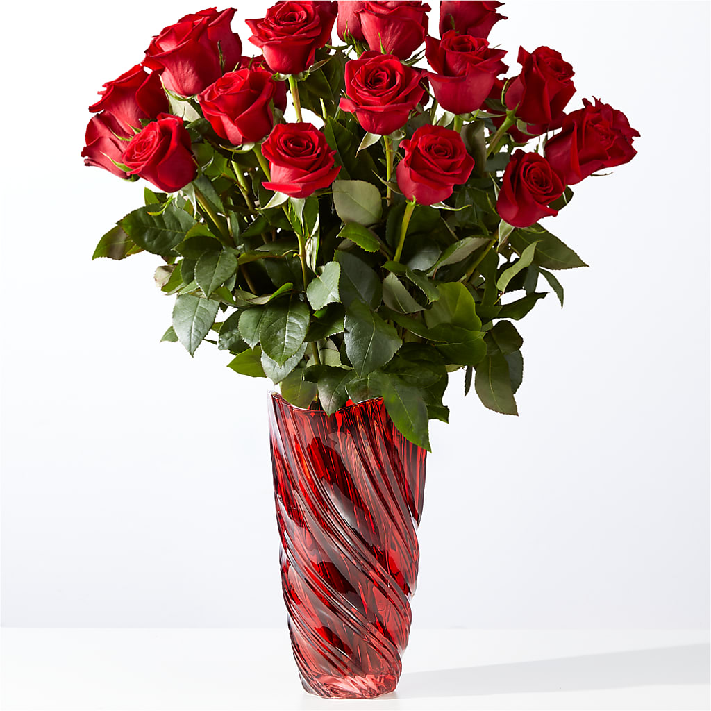Classic Love Red Rose Bouquet with Luxe Swirl Vase – Charleston Cut Flower Company, Charleston WV